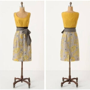 Anthro Edme & Esyllte Blooming Goldenrod Sleeveless Midi Dress Golden Yellow 0